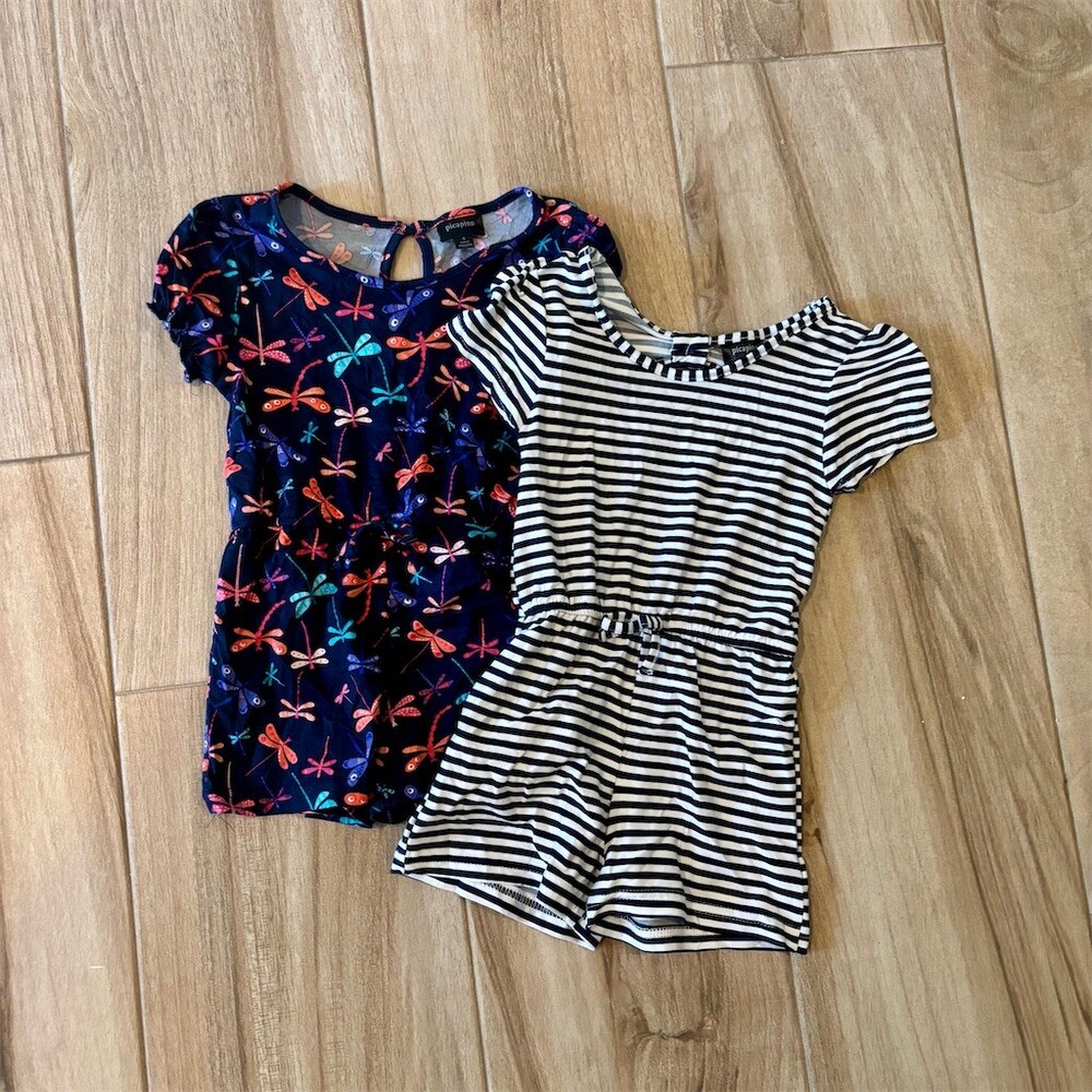 Picapino Girls Romper 2-Pack Lot Size 4 Dragonfly Print & Stripe